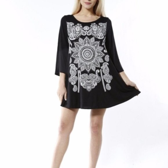 Dresses & Skirts - Womens Soft Black Tunic Mini Dress